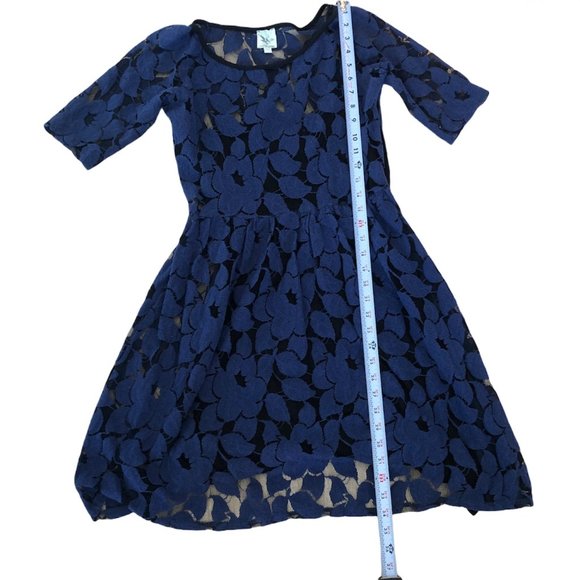 Sparrow, Blue Flocked Lace 2 piece Dress Small - Picture 5 of 8